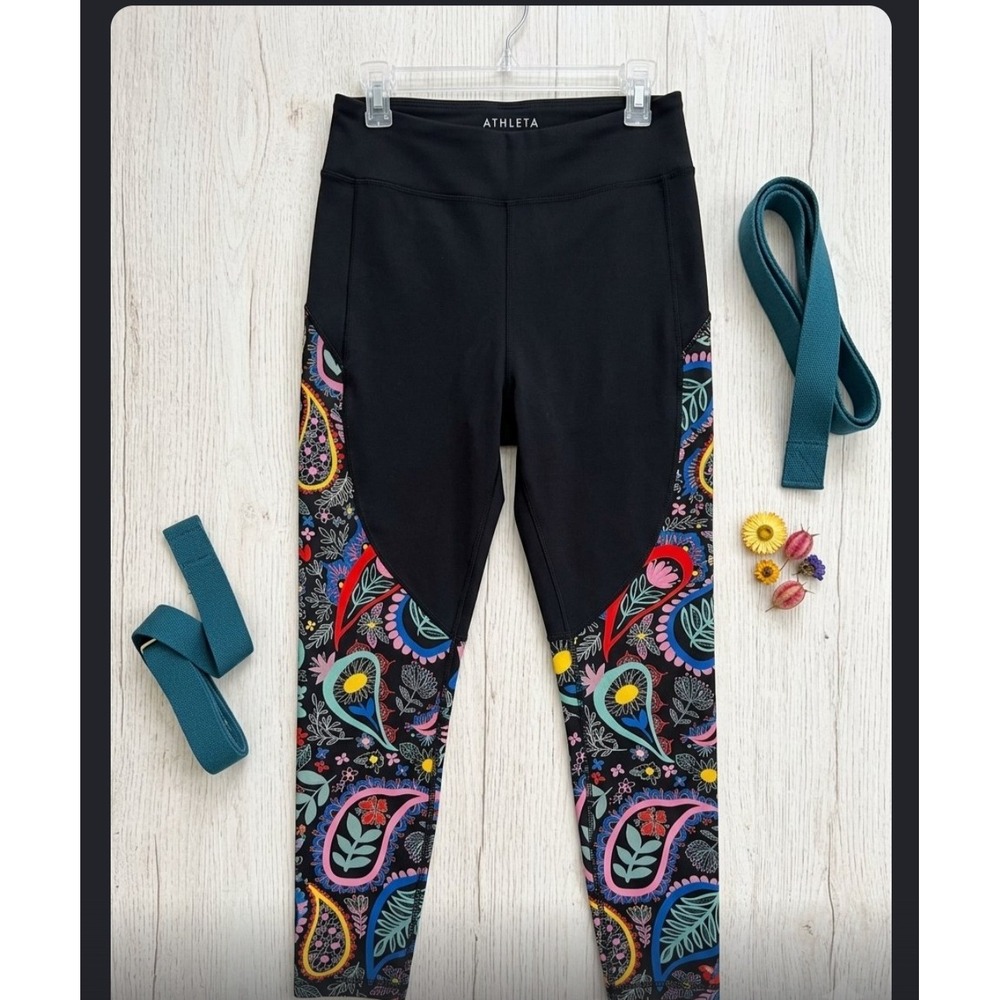 Pop Fit Womens 2XL Black Paisley Floral Print High Waisted Activewear Leggings